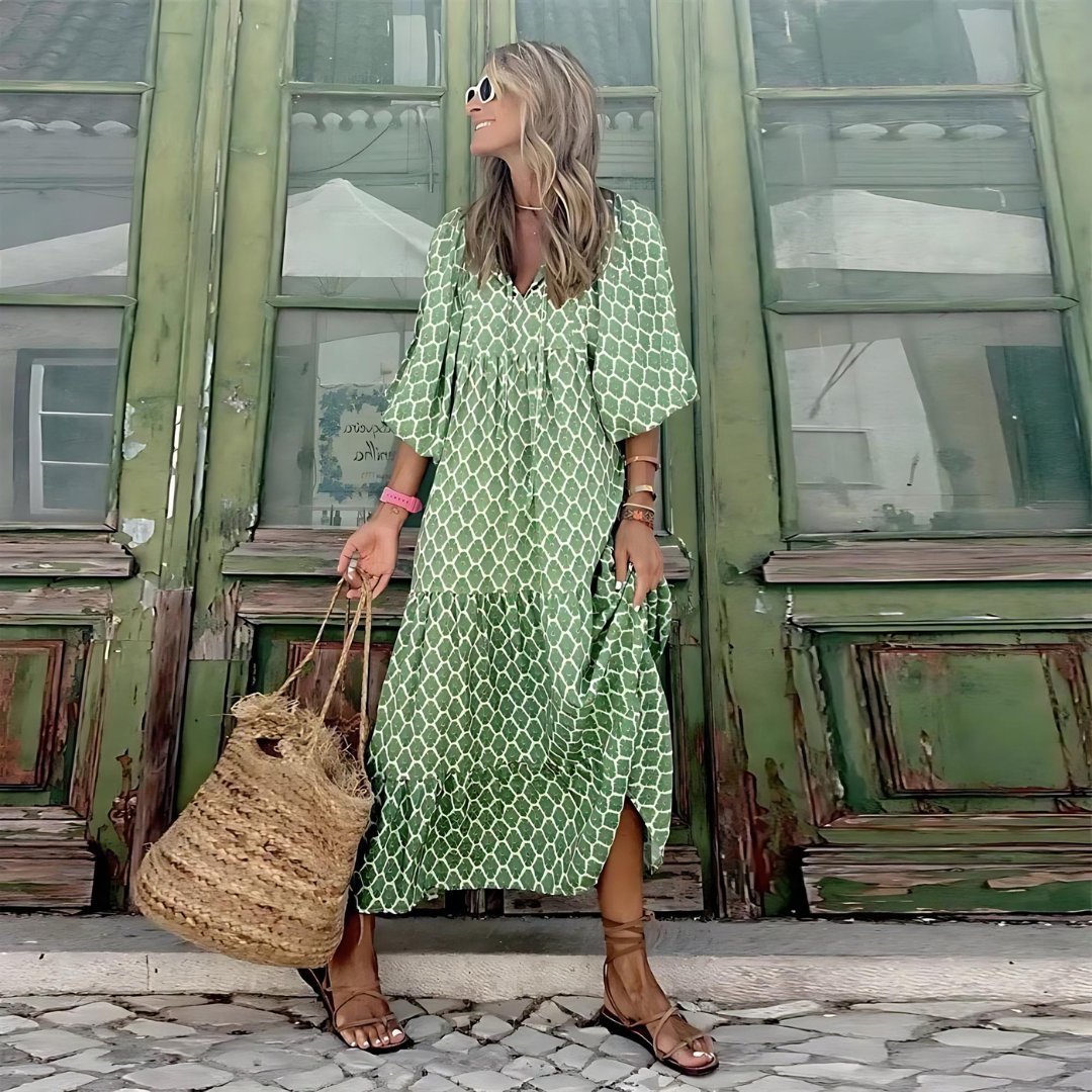 Romantic Bohemian Puff Sleeve Long Dress For Women | Isalora
