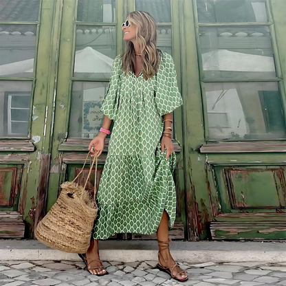 Romantic Bohemian Puff Sleeve Long Dress For Women | Isalora