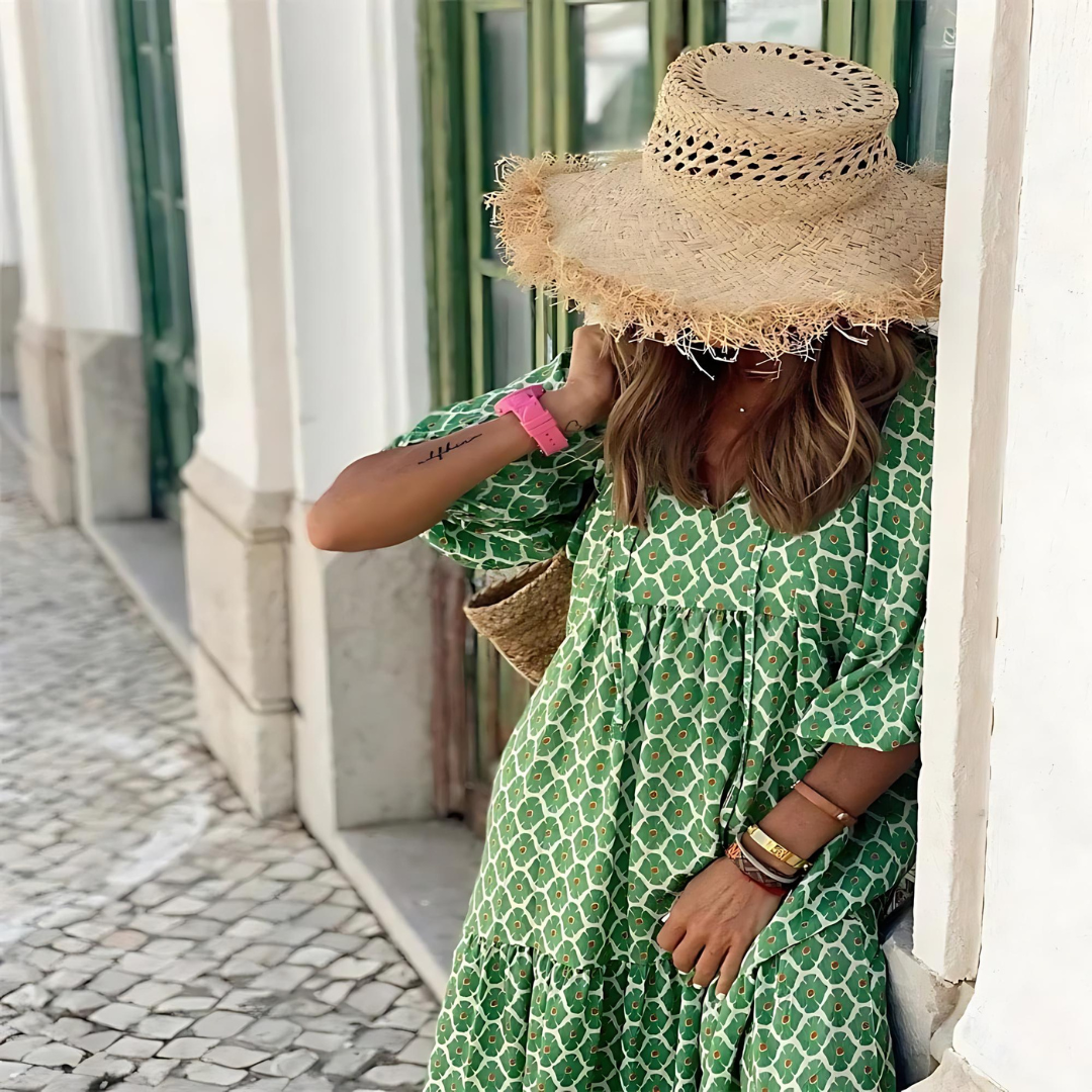 Romantic Bohemian Puff Sleeve Long Dress For Women | Isalora