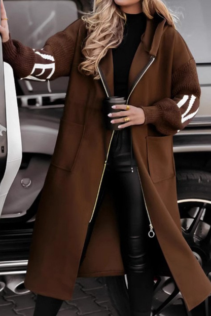 Wintry Hooded jacket with knitted sleeves for women | Peggy