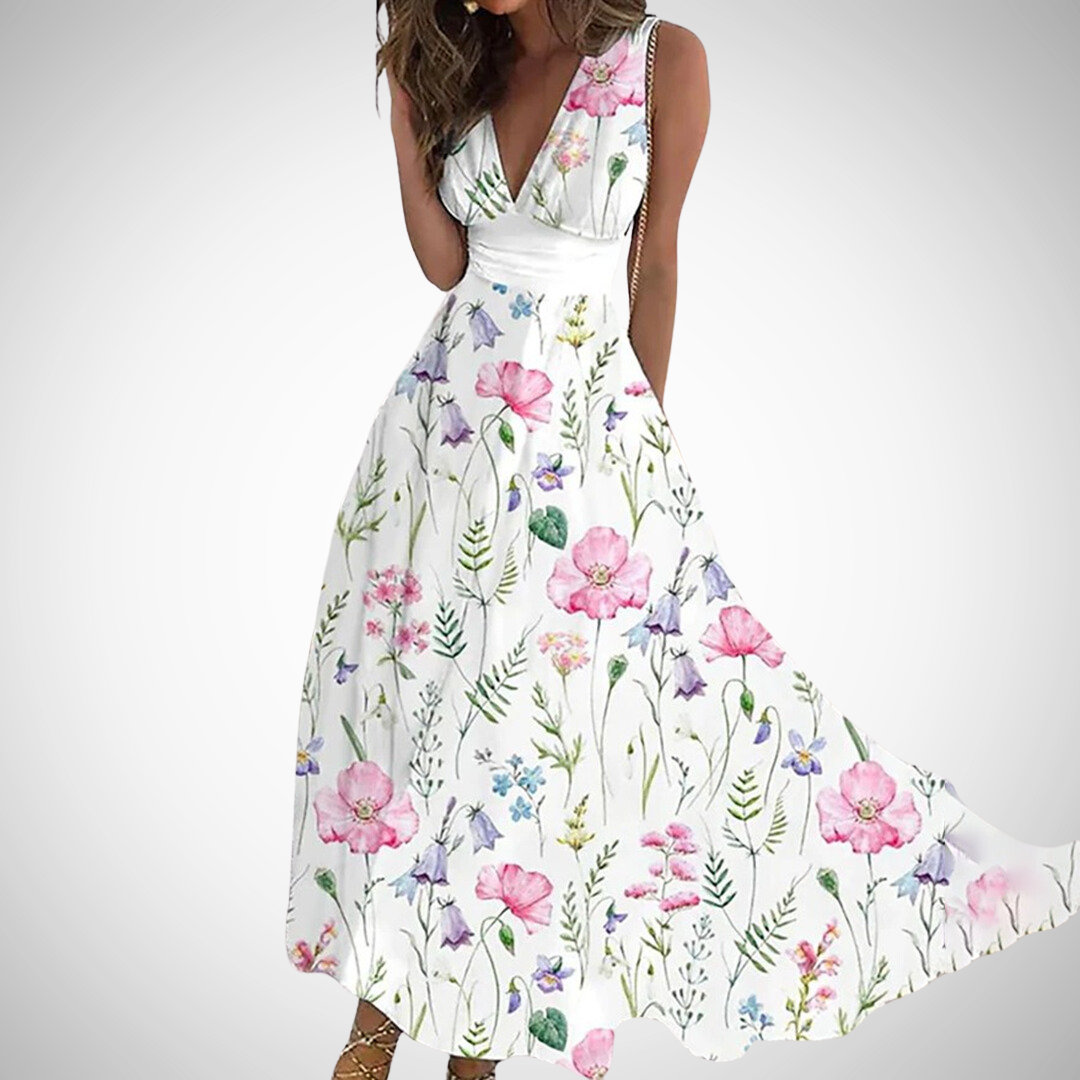 Retro Timeless Floral Long Dress For Women | Elarisse