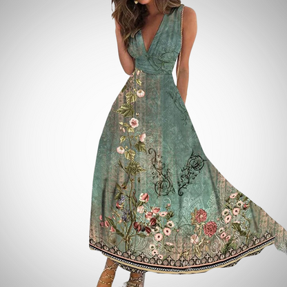 Retro Timeless Floral Long Dress For Women | Elarisse