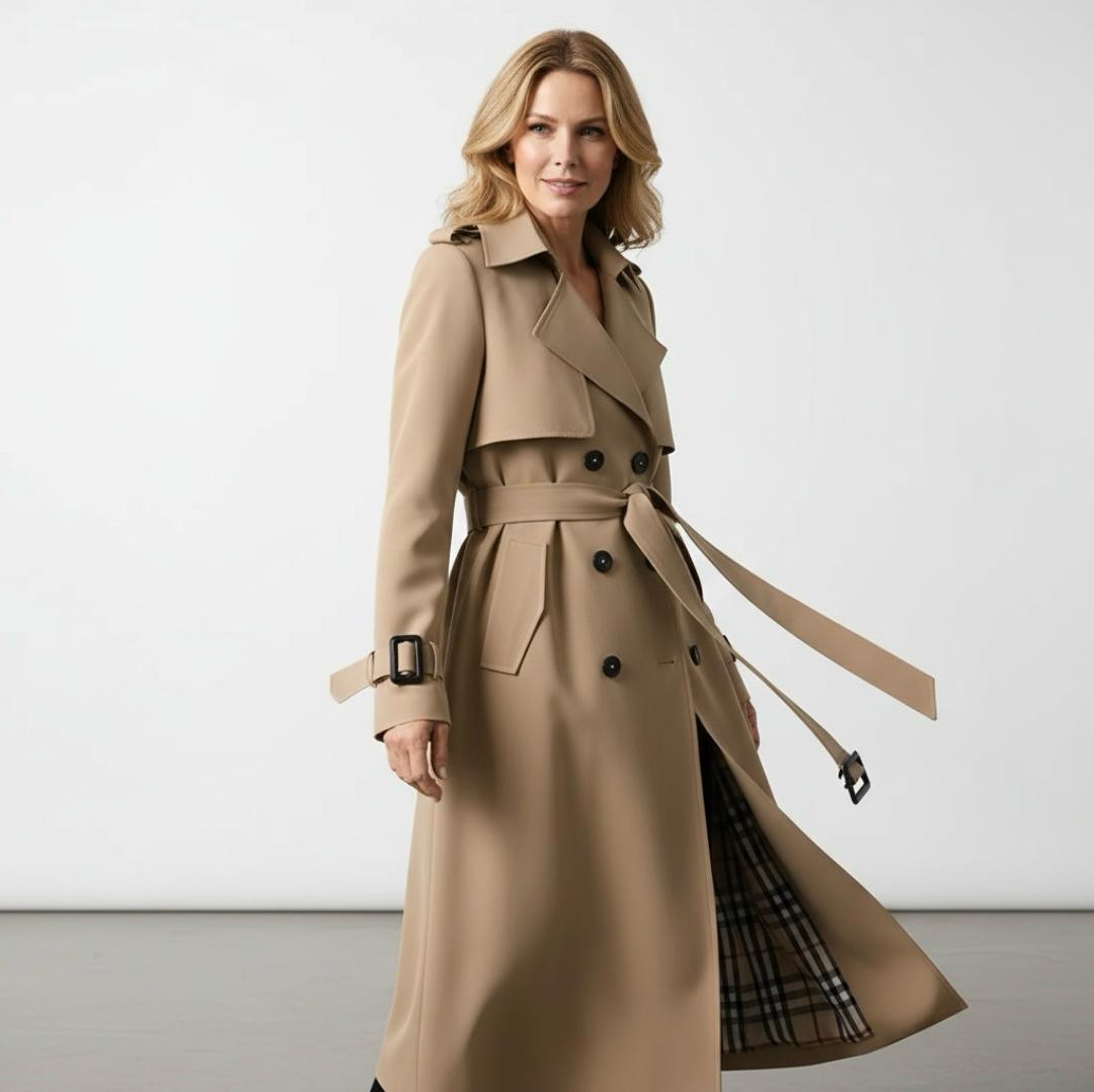 Printed Belted Double Breasted Trench Coat for Women | Elara