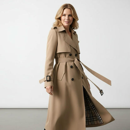 Printed Belted Double Breasted Trench Coat for Women | Elara