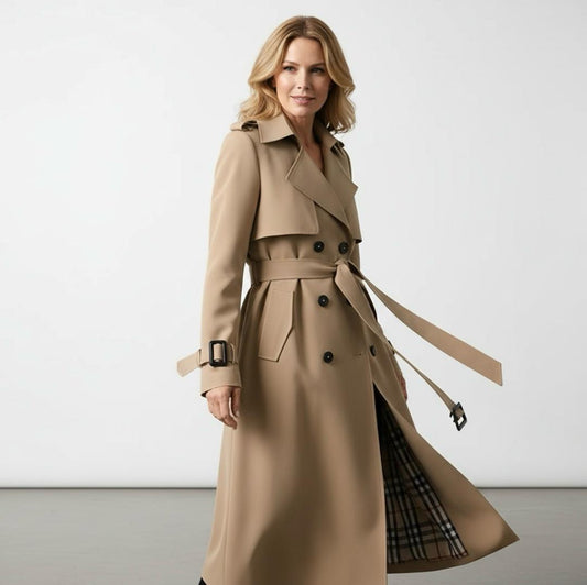 Printed Belted Double Breasted Trench Coat for Women | Elara