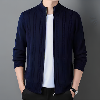 Patterned Zip Neck Ribbed Cardigan for Men | Evander