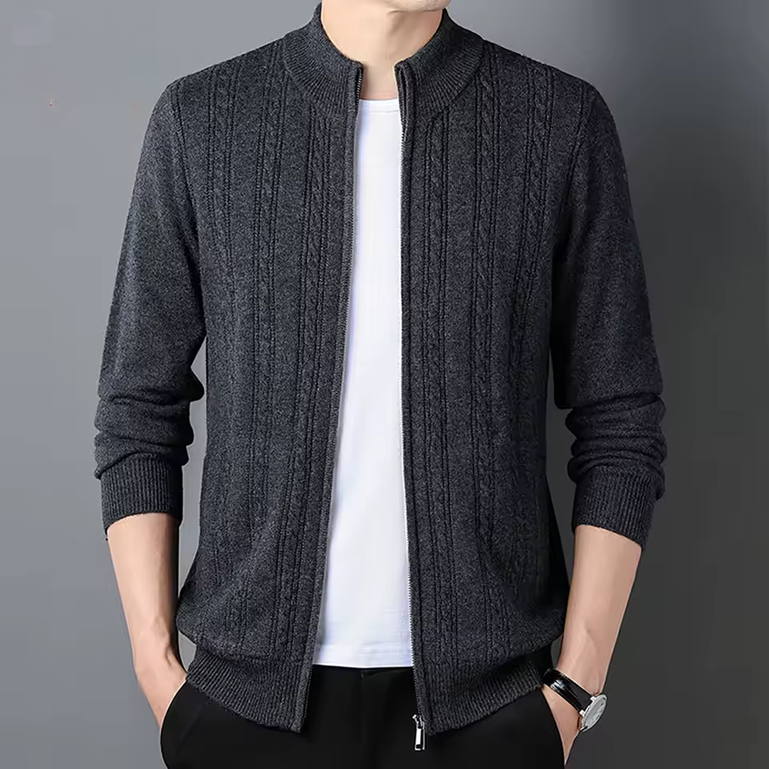 Patterned Zip Neck Ribbed Cardigan for Men | Evander