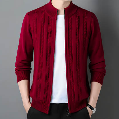 Patterned Zip Neck Ribbed Cardigan for Men | Evander
