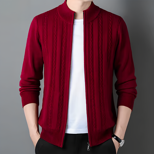 Patterned Zip Neck Ribbed Cardigan for Men | Evander