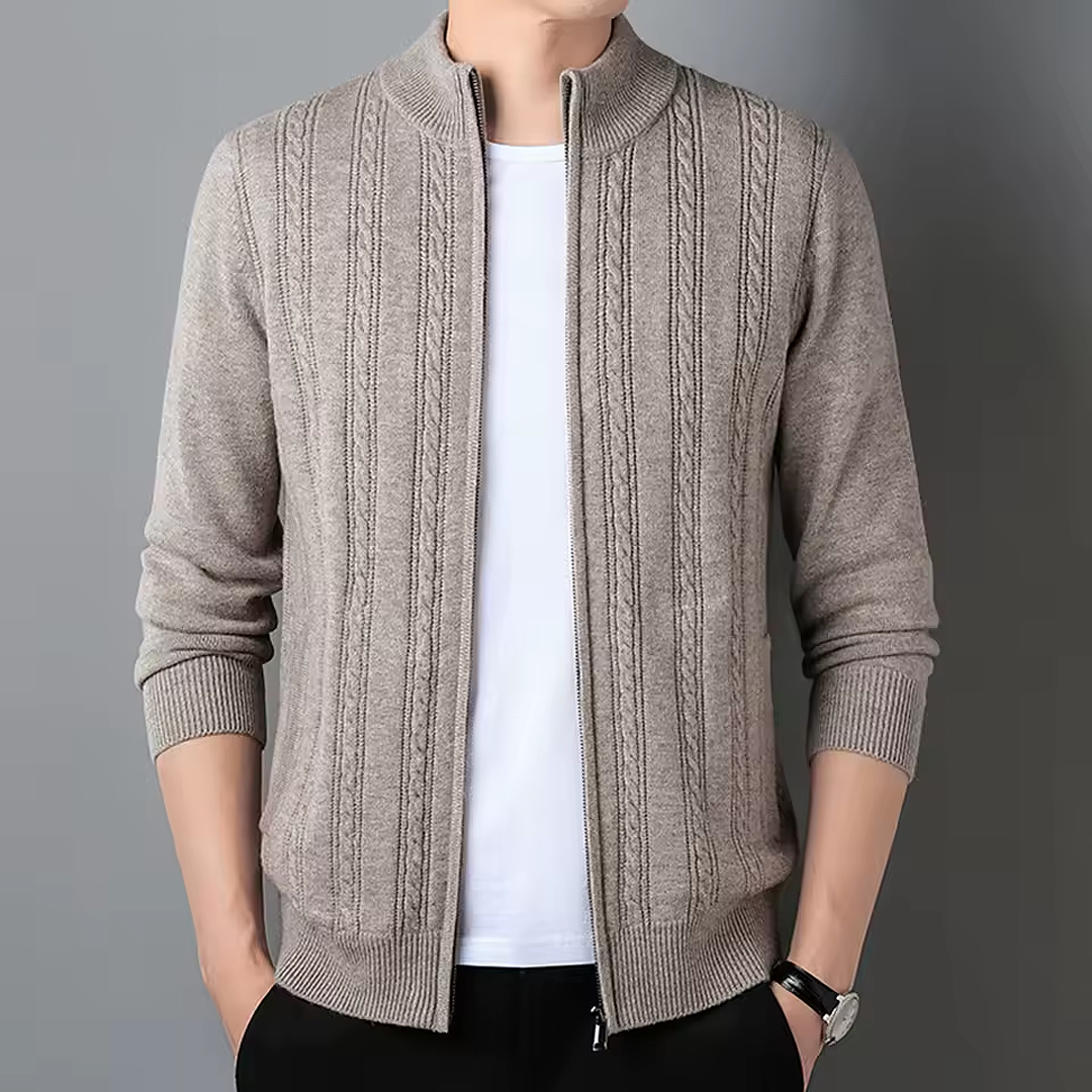 Patterned Zip Neck Ribbed Cardigan for Men | Evander