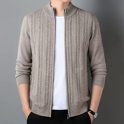 Patterned Zip Neck Ribbed Cardigan for Men | Evander