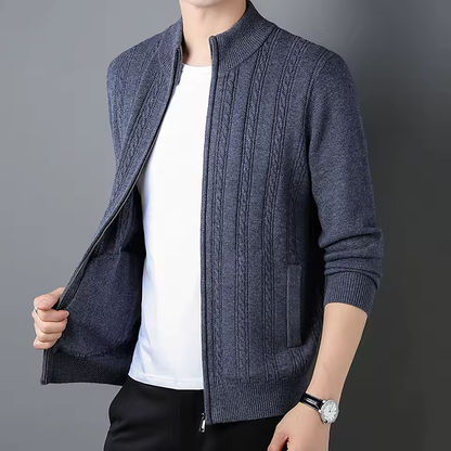 Patterned Zip Neck Ribbed Cardigan for Men | Evander