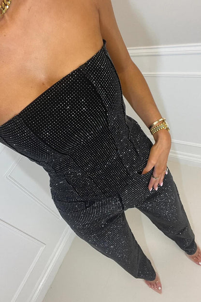 Pure Strapless Glitter Full Length Jumpsuit For Women | Arlisse