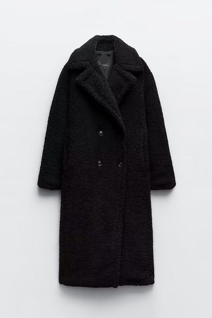 Magnificent Long Double Breasted Textured Coat For Women | Caldria