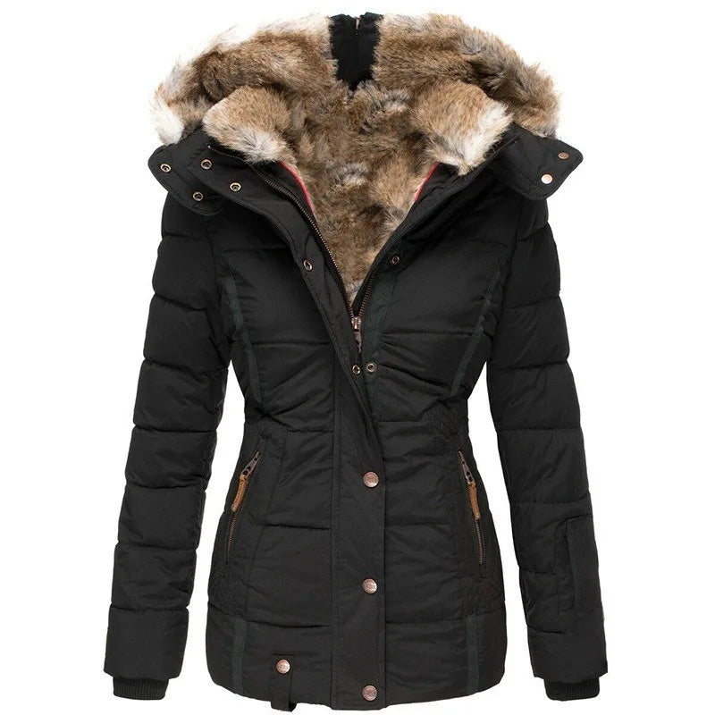 Snowy Hooded faux fur coat for women | Celeste