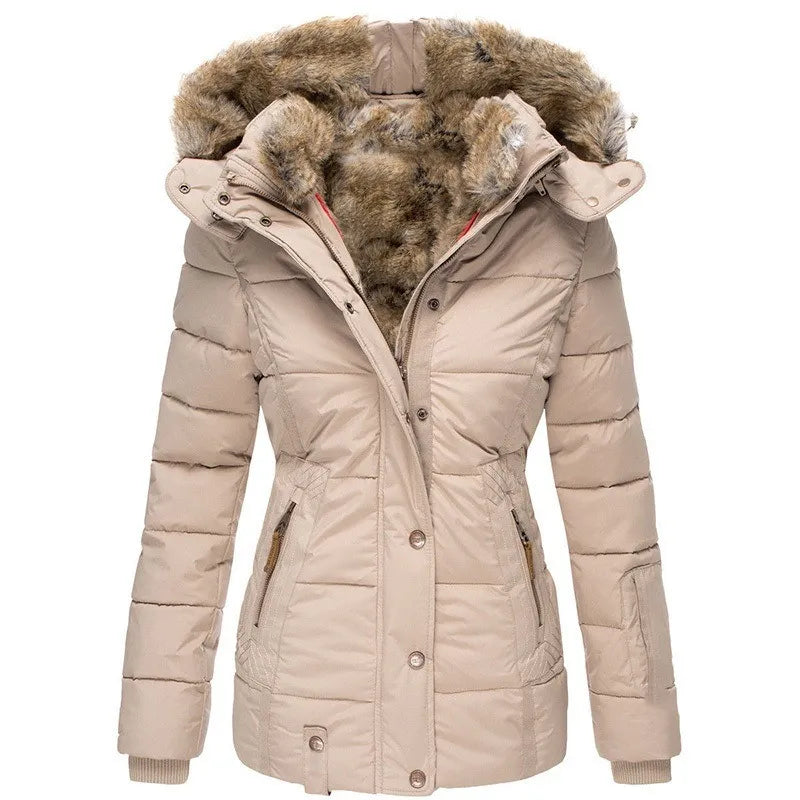 Snowy Hooded faux fur coat for women | Celeste