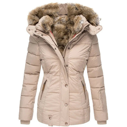 Snowy Hooded faux fur coat for women | Celeste