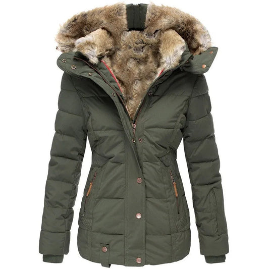 Snowy Hooded faux fur coat for women | Celeste