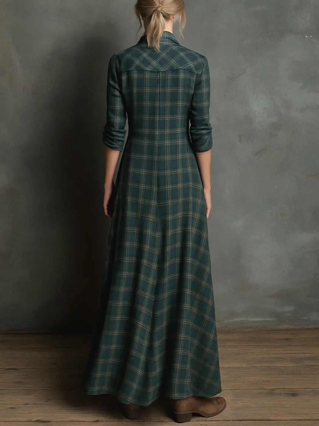 Snowy Plaid Lapel Maxi Dress For Women | Aria