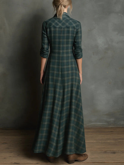 Snowy Plaid Lapel Maxi Dress For Women | Aria