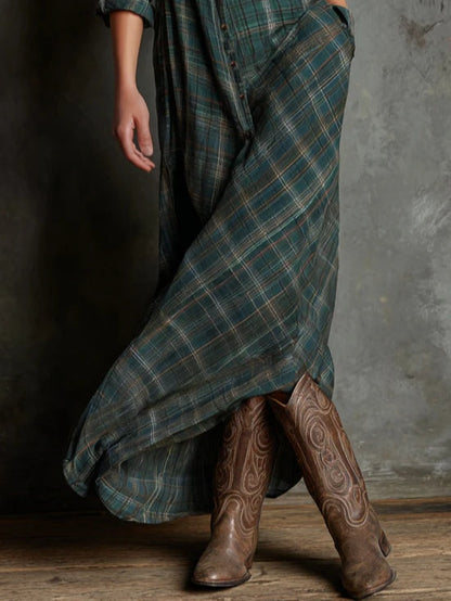 Snowy Plaid Lapel Maxi Dress For Women | Aria