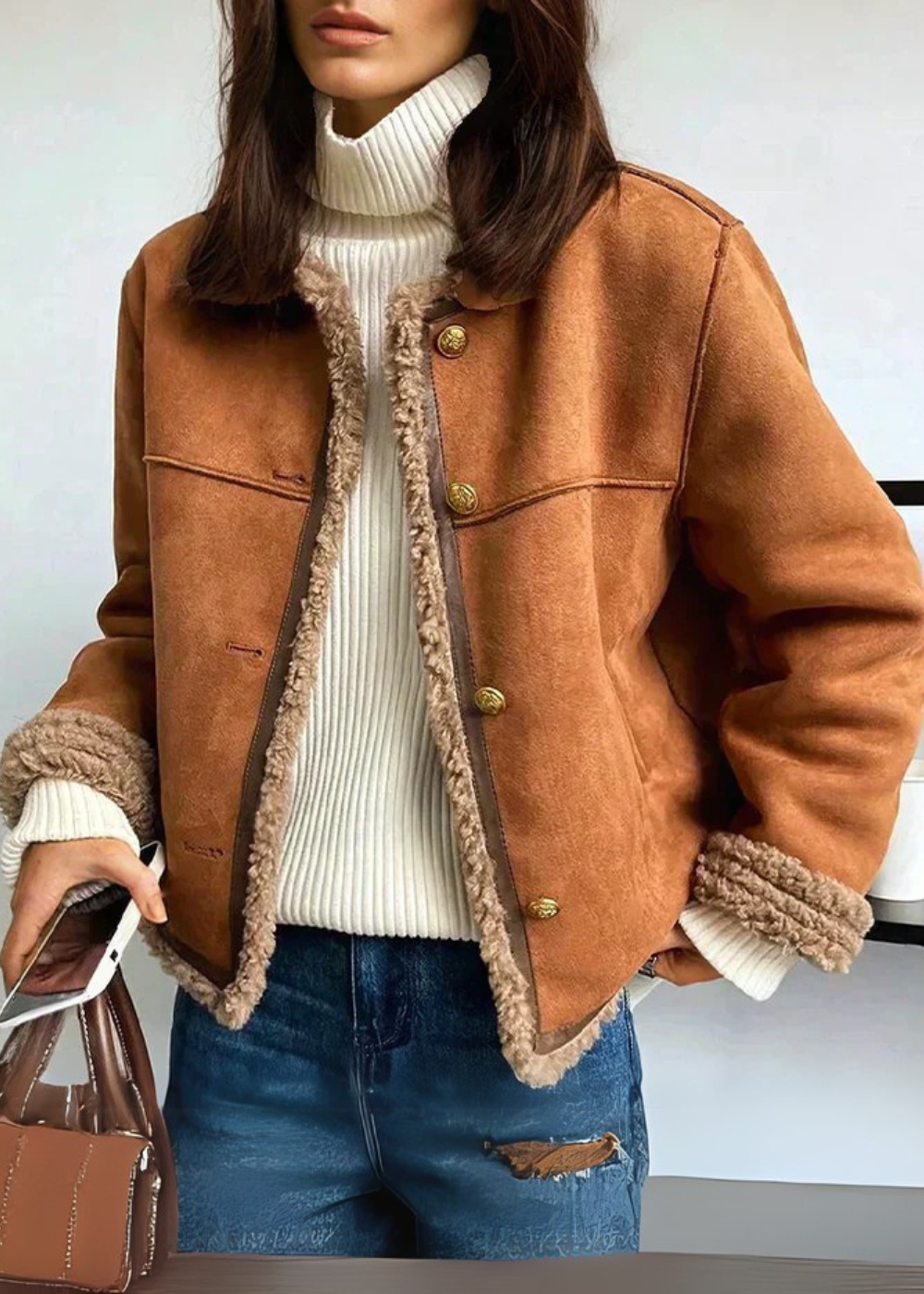 Leafy Contrast Trim Cropped Jacket for Women | Elvina