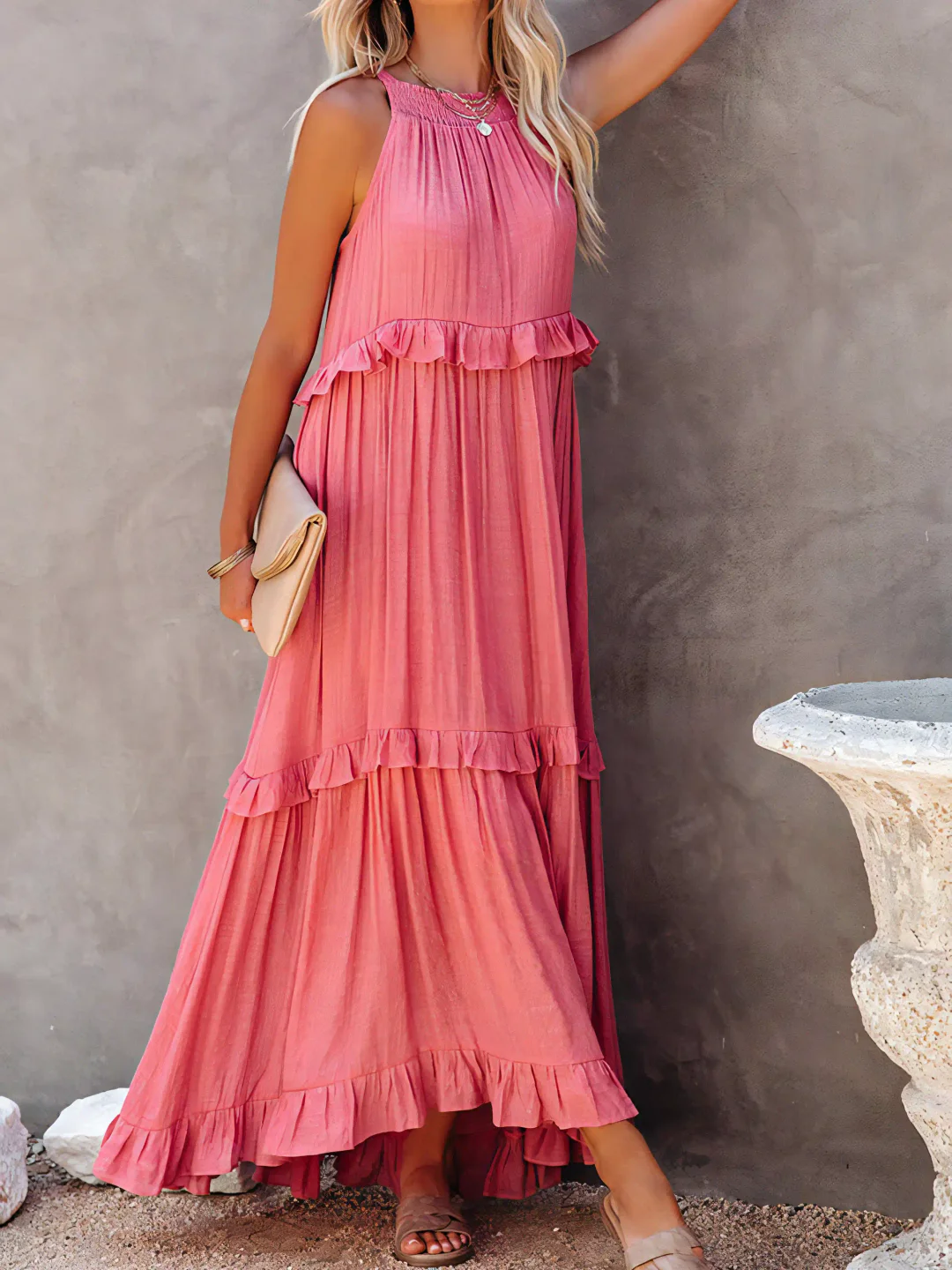 Dainty Tiered Ruffle Long Dress For Women | Lara