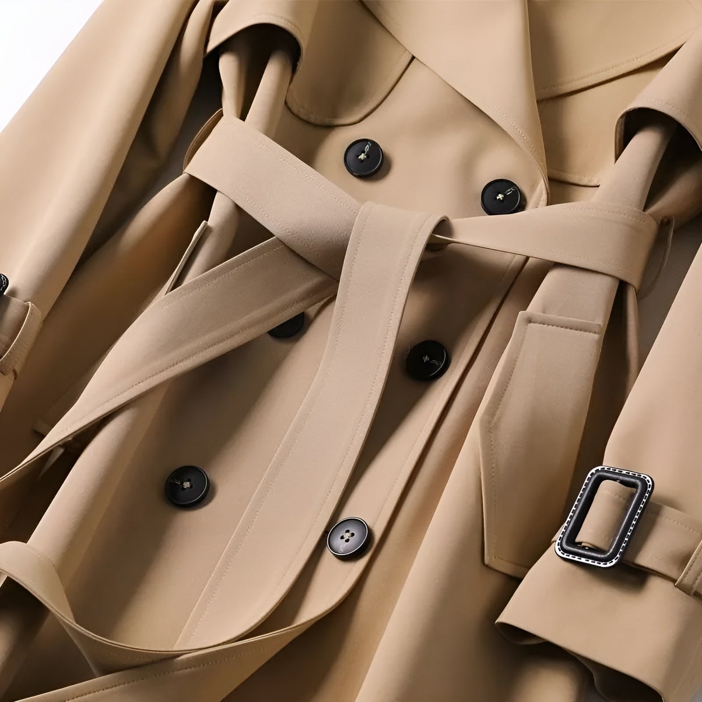 Printed Belted Double Breasted Trench Coat for Women | Elara