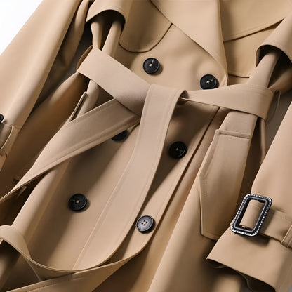 Printed Belted Double Breasted Trench Coat for Women | Elara