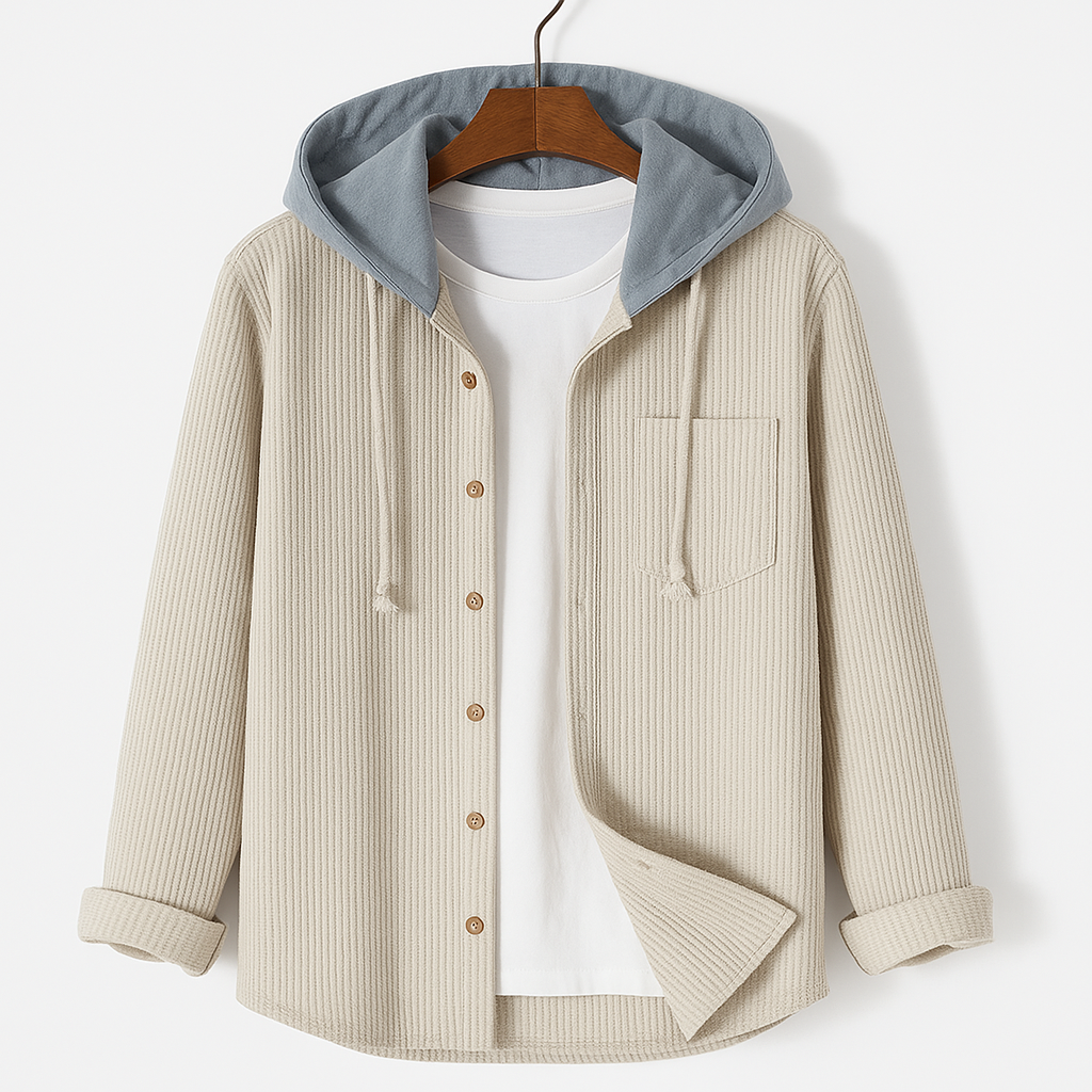 Comforting Textured Button Front Hooded Jacket For Men | Matteo