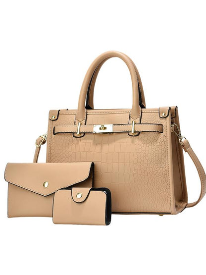 Cropped Crocodile Embossed Large Capacity Crossbody Handbag Set For Women | Valentinae