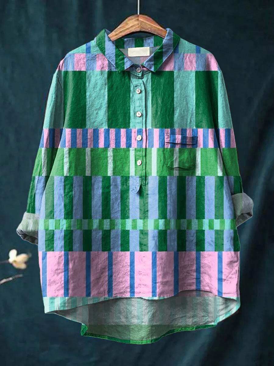 Insightful Geometric button-up blouse with collared neckline for women | Amber