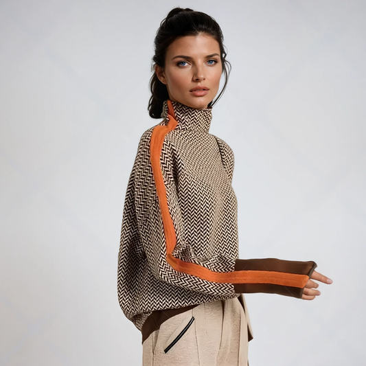 Chic High Neck Contrast Stripe Jumper For Women | Elenora