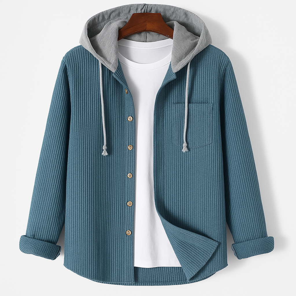 Comforting Textured Button Front Hooded Jacket For Men | Matteo