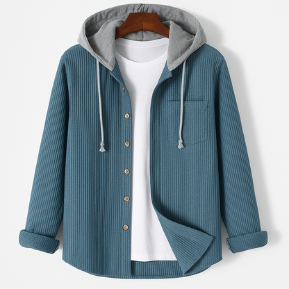 Comforting Textured Button Front Hooded Jacket For Men | Matteo