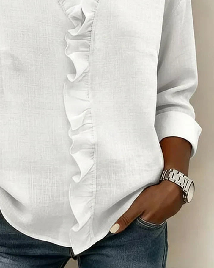 Centered Blouse with ruffled V-neck and long sleeves for women | Indie