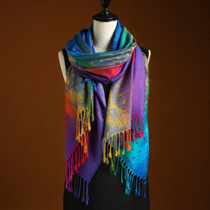 Geometric Gradient Fringe Wrap Scarf for Women | Elowen