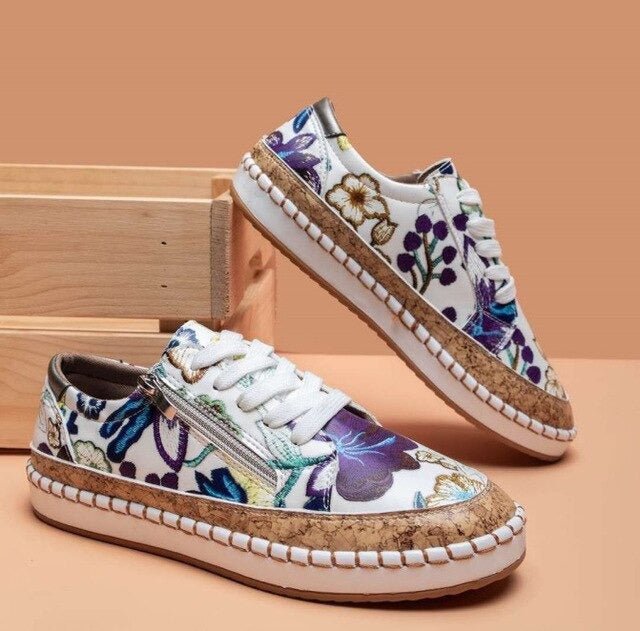 Earthy Floral zipper sneakers for women | Oluchi