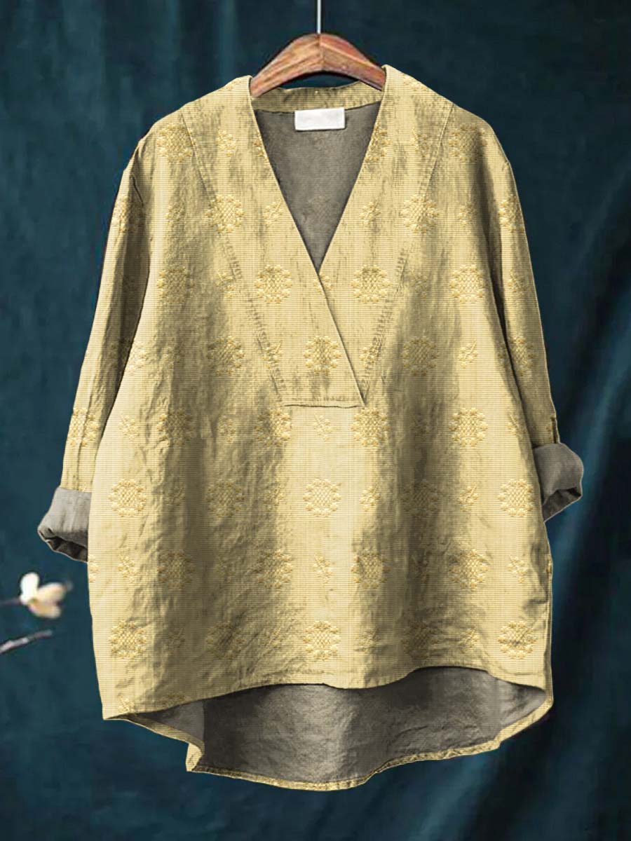 Philosophical Embroidered blouse with V-neck silhouette for women | Cara