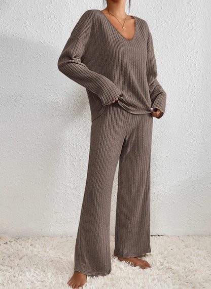 Relaxed Relaxed Ribbed Two Piece Lounge Set For Women | Mireva