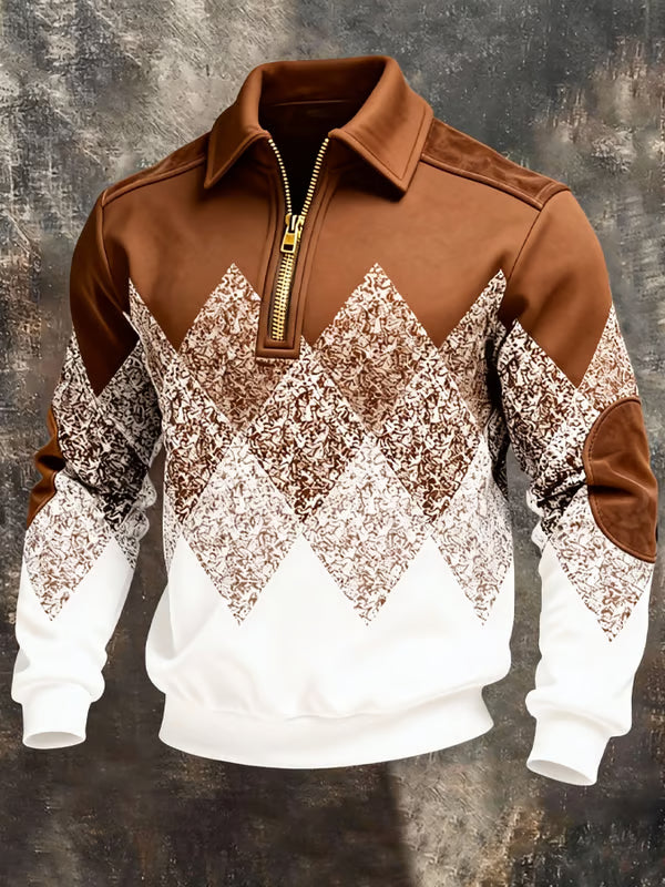 Luxurious Geometric Half Zip Sweater For Men | Renz