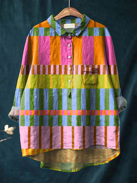 Insightful Geometric button-up blouse with collared neckline for women | Amber