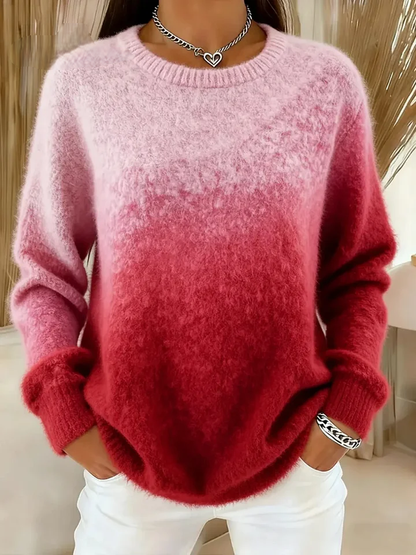 Cotton Gradient Crew Neck Sweater For Women | Emilie