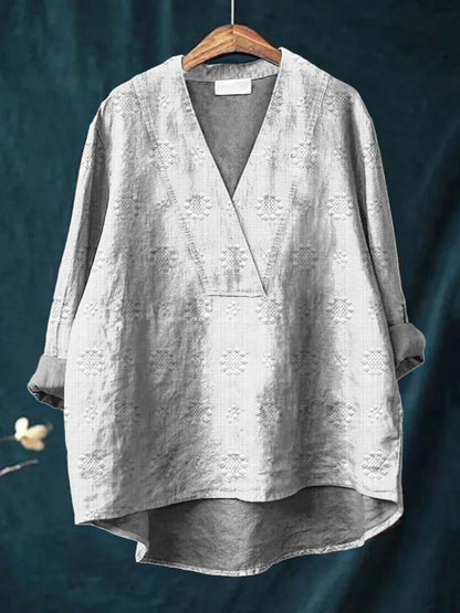 Philosophical Embroidered blouse with V-neck silhouette for women | Cara