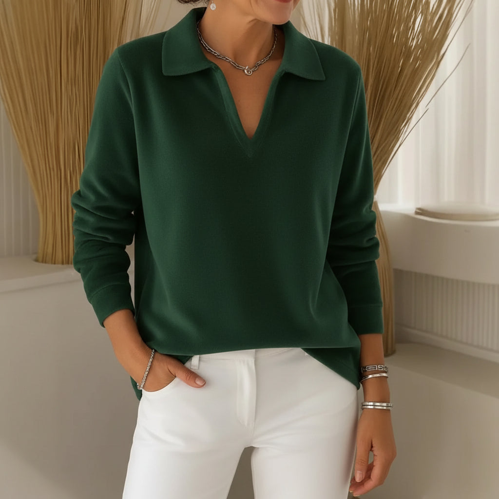 Contemplative Collared V-neck jumper with soft-touch feel for women | Amelia