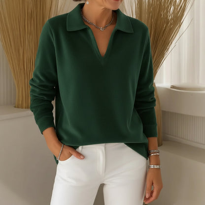 Contemplative Collared V-neck jumper with soft-touch feel for women | Amelia
