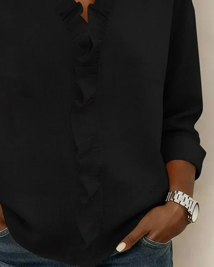 Centered Blouse with ruffled V-neck and long sleeves for women | Indie