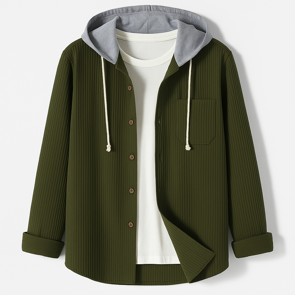 Comforting Textured Button Front Hooded Jacket For Men | Matteo