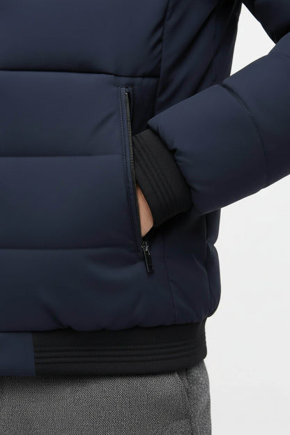 Healing Stand-collar puffer jacket with zippered pockets for men | Caurelle