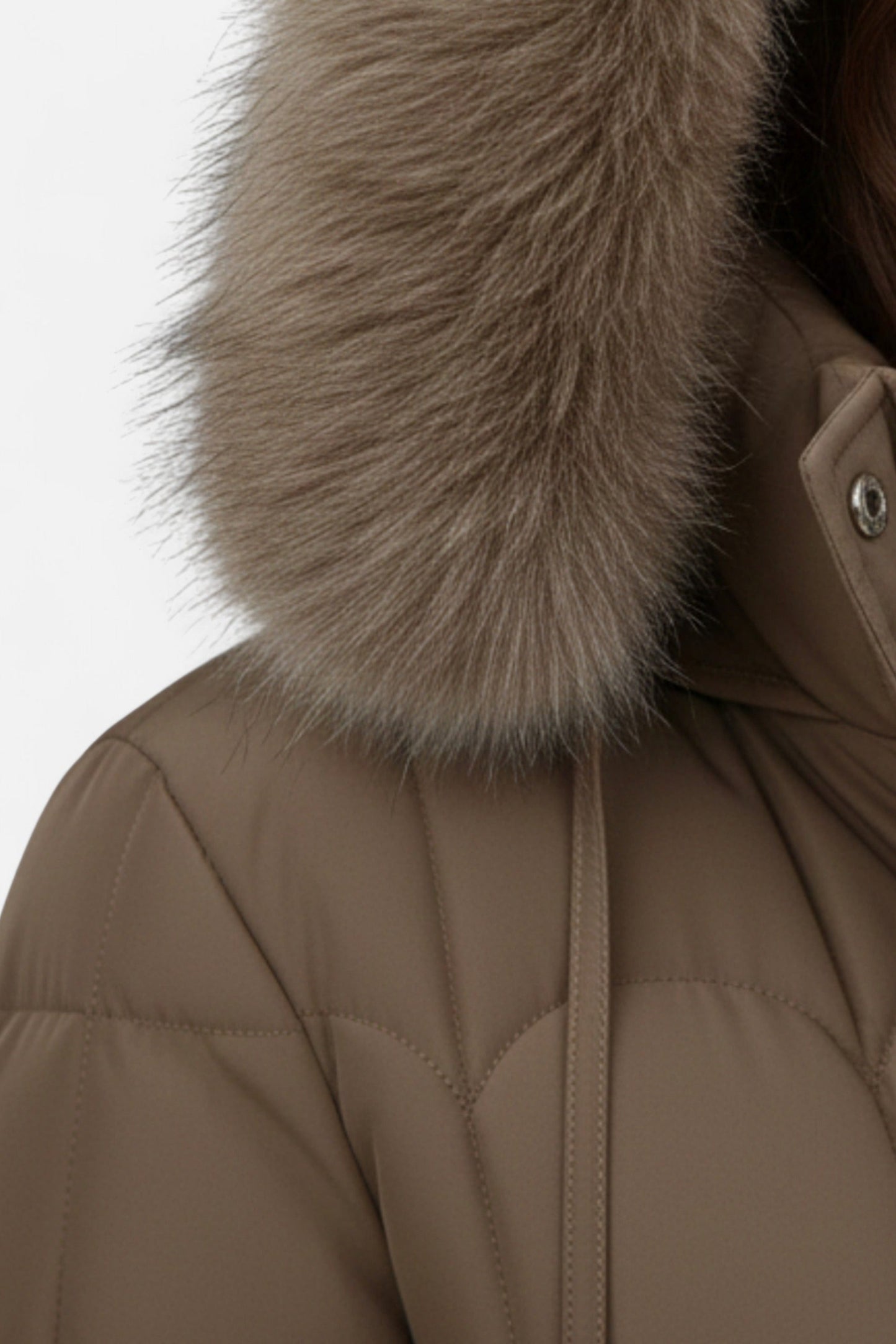 Energizing Long puffer coat with hood and adjustable waist for women | Caurelle